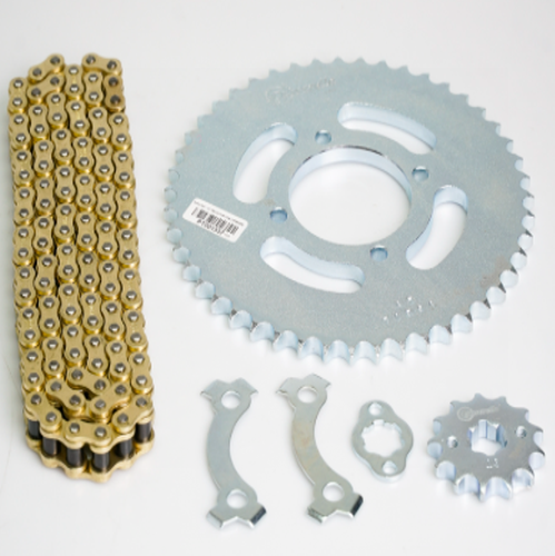 07069-A KIT DE ARRASTRE YBR 125 FUERZA  YD 110 4 HUECOS CADENA DORADA 428H-132 CASSARELL - Imagen 2