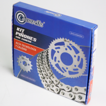 KIT DE ARRASTRE XTZ 125 FUERZ 4 HUECOS CADENA DORADA 428H-132 CASSARELLA