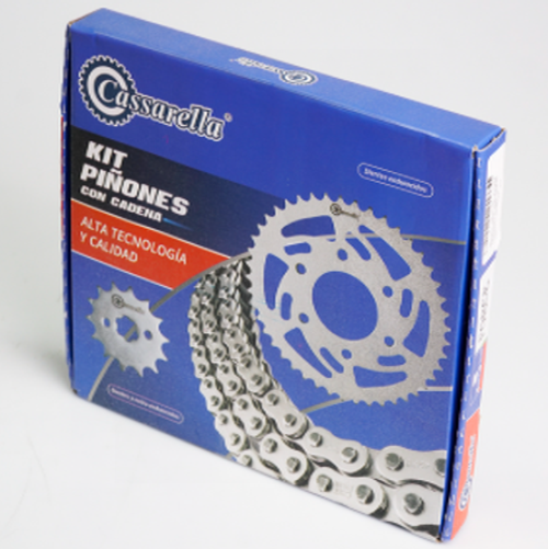 07070 KIT DE ARRASTRE XTZ 125 FUERZ 4 HUECOS CADENA DORADA 428H-132 CASSARELLA - Imagen 1