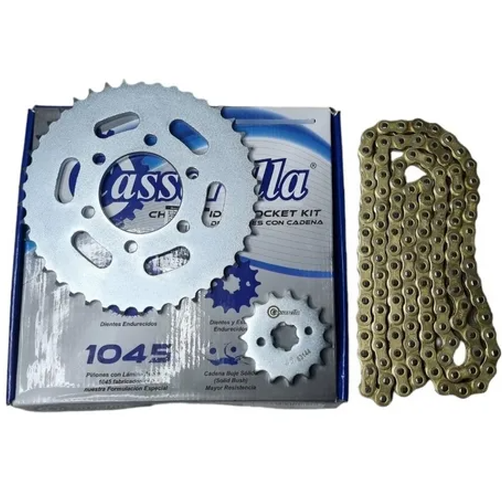 07075 KIT DE ARRASTRE PULSAR 180 6 HUECOS CADENA NIQUELADA 428H-124 CASSARELLA - Imagen 1