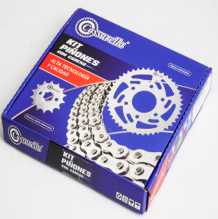KIT DE ARRASTRE FZ 16 6 HUECOS CADENA NIQUELADA 428H-132 CASSARELLA
