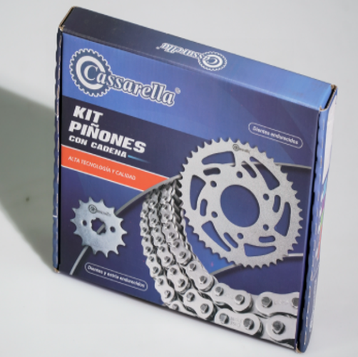 07078 KIT DE ARRASTRE ECO 100 DELUXE 4 HUECOS CADENA DORADA 428H-124 CASSARELLA - Imagen 1