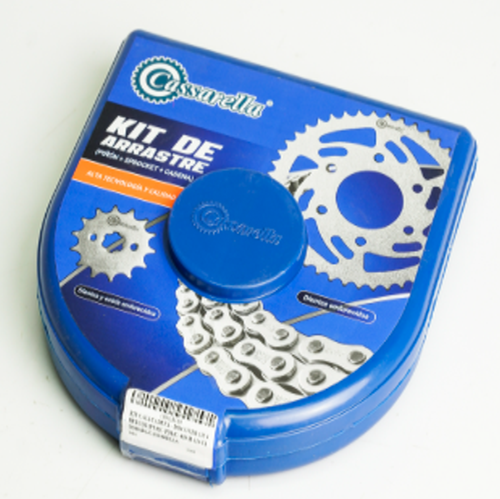 07079 KIT DE ARRASTRE DISCOVER 135 4 HUECOS CADENA NIQUELADA 428H-124 CASSARELLA - Imagen 1